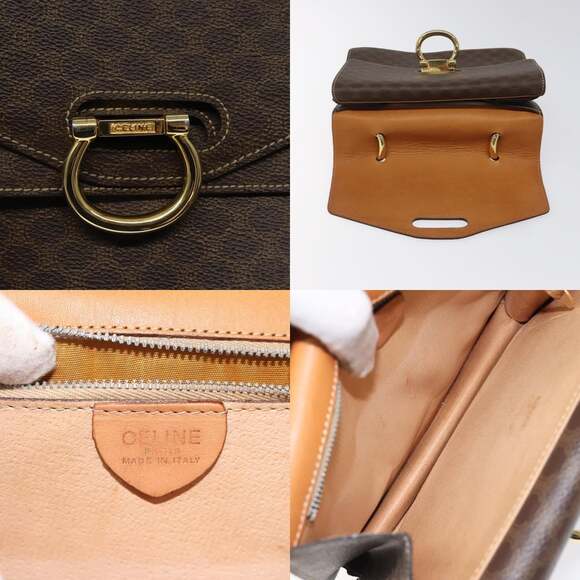 CELINE Macadam Canvas Hand Bag Pvc Leather Brown Gold - Picture 11 of 13